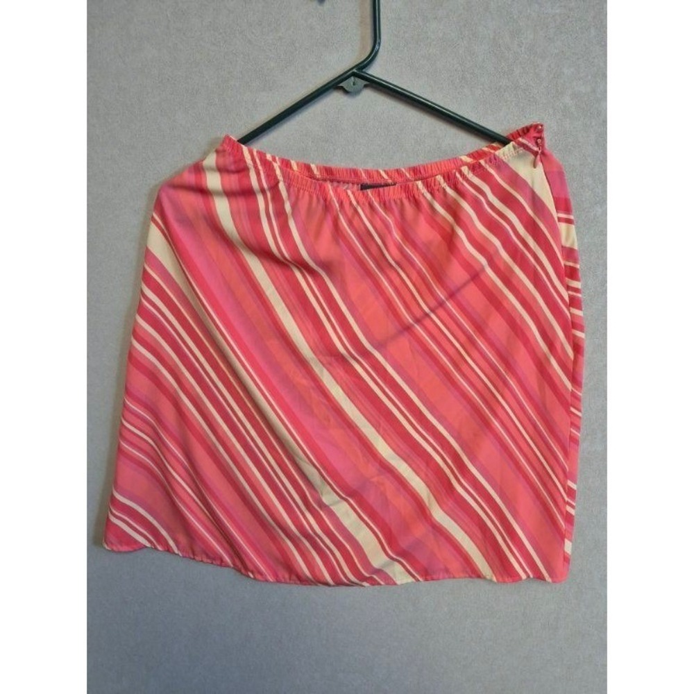 B Moss Pink Coral Striped Mini Skirt Size 8 Vintage Made in USA Side Zip A-Line